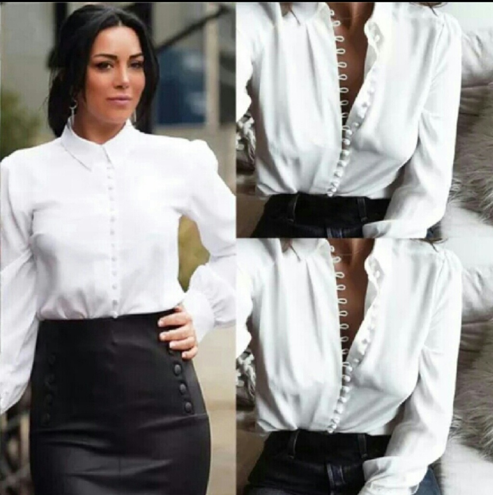 The Ava Feminine White Button down Blouse.
